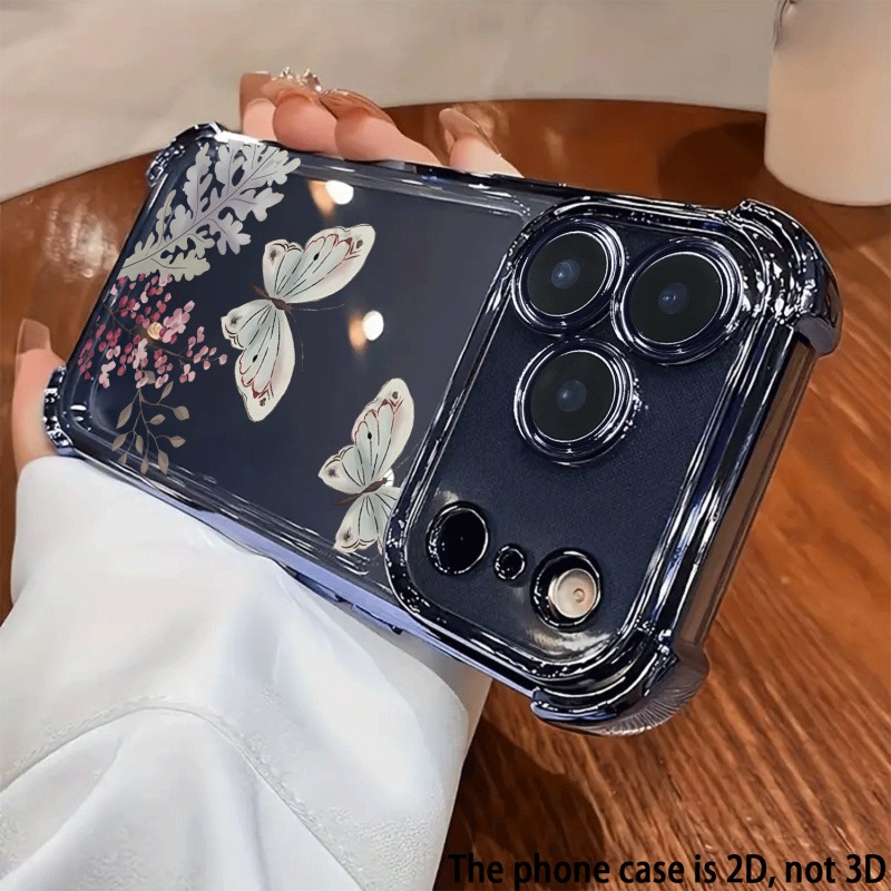 TEMU Phone Case: A Full-coverage 2d Flat Phone Case With Electroplated Large Four-corner Reinforcement And A Floral Pattern. Suitable For Iphone