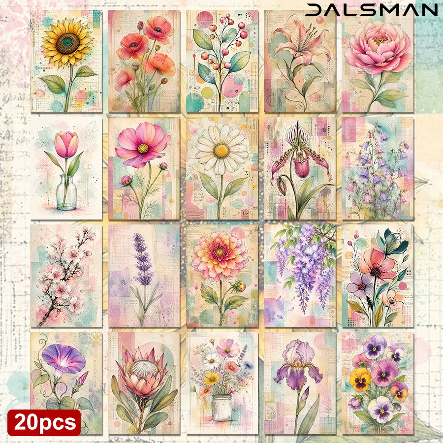 TEMU 20-pack Vintage Floral Postcards Set Aesthetic Botanical Art Prints For Birthday Greeting Cards Home Wall Decor Stationery Supplies For