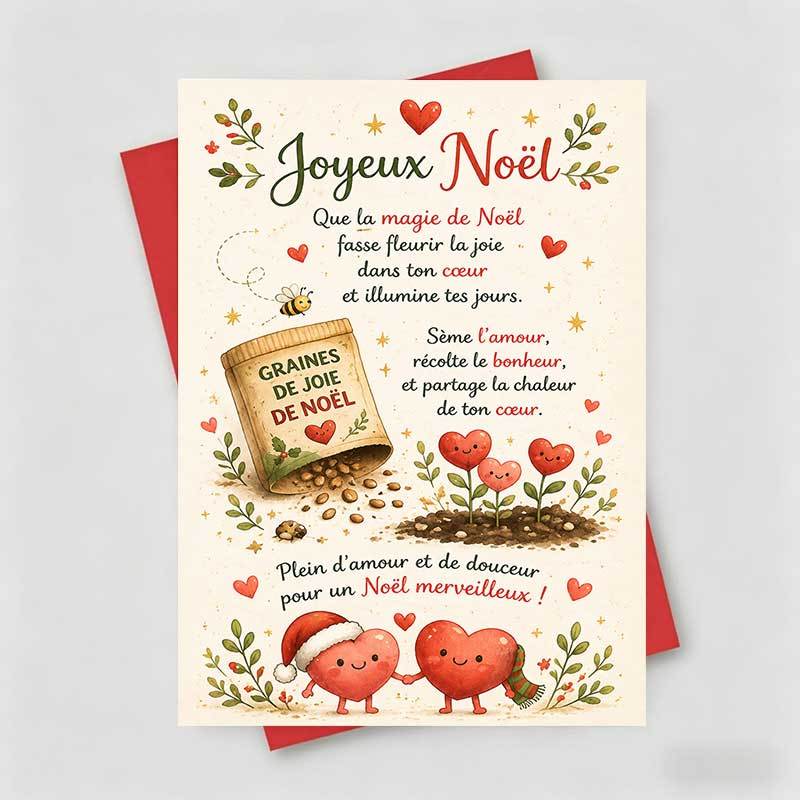 TEMU 1 carte de vœux et 1 enveloppe, carte de vœux de Noël "Cœur Chaud", cœurs mignons, plantation , Noël, pour , carte de style pour les fêtes