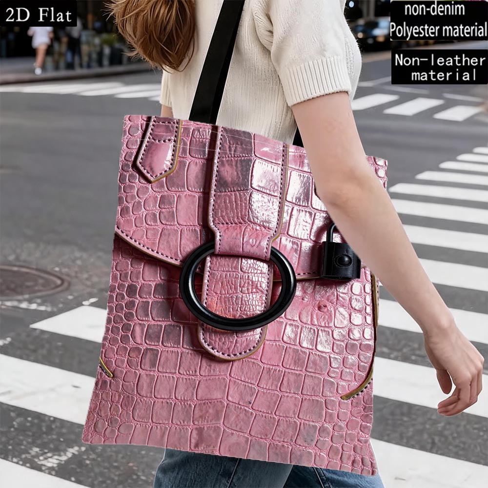 TEMU Pink Crocodile-pattern Handbag Detail 2d Flat Print Women's Tote Bag, Minimalist 35Ã40 Double 2d Print Tote, Maternity Storage Handbag For ,