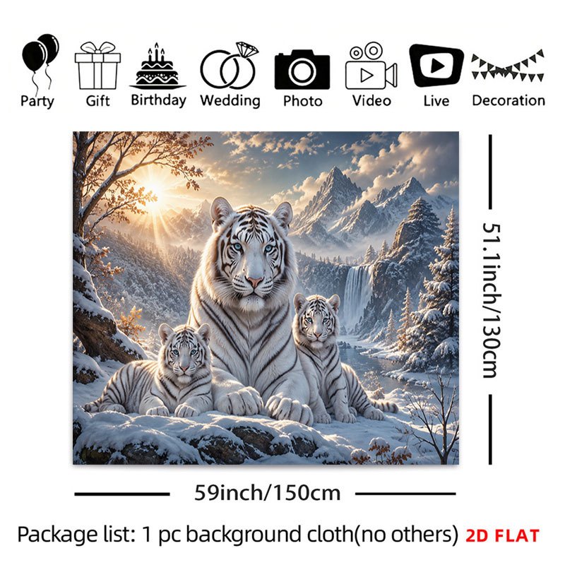 TEMU 2d Flat - 2d Flat - 1pc 2d Flat Tapestry White Tiger Mother With Cubs Resting In Landscape At Sunrise