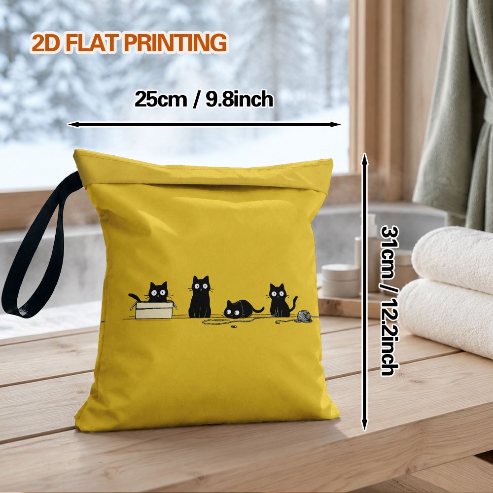 TEMU Bolsa húmeda/desecante 2D plana, 1 pieza, con divertido diseño de gatos negros, ideal para trajes de baño, viajes, playa, piscina, ropa sucia,