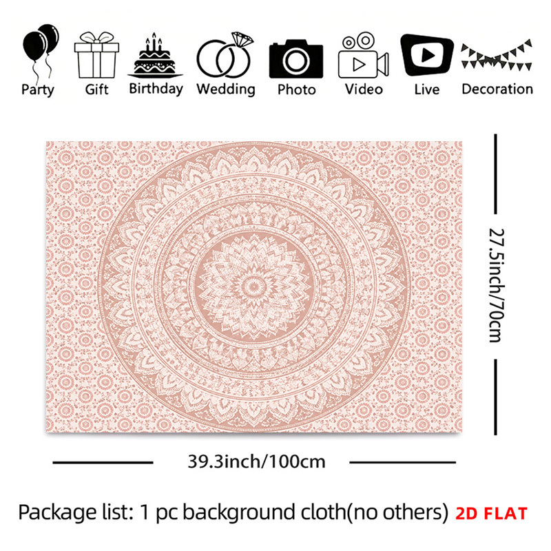 TEMU 2d Flat, 1pc Horizontal Mandala Tapestry Wall Hanging - Pink Bohemian Suitable For Vintage Themed Decor, Retro Events, Bars & Dance Floors,