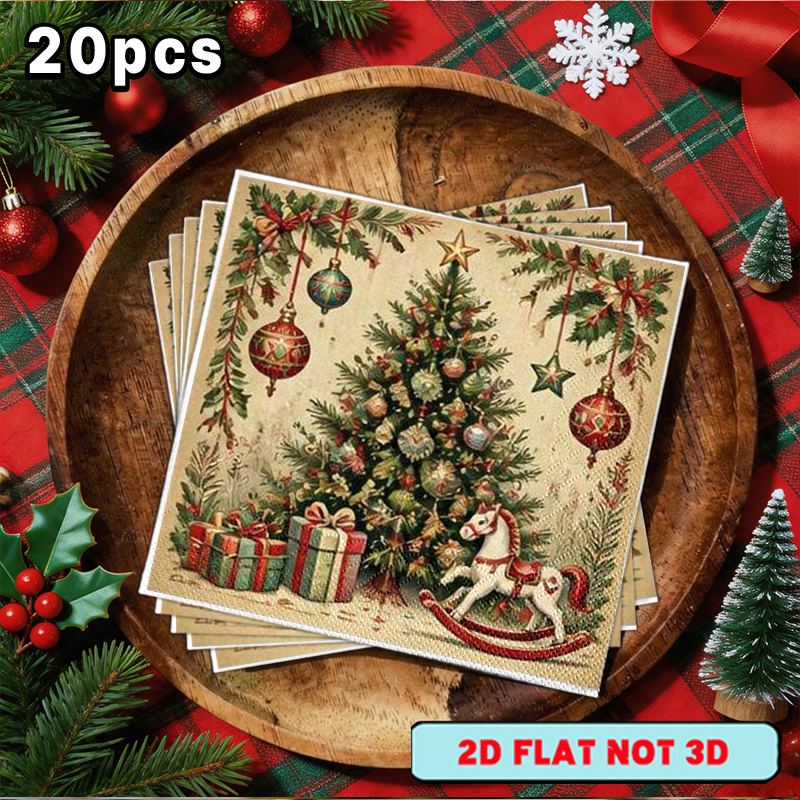 TEMU Lot de 20 serviettes de Noël vintage YSW, adaptées aux fêtes, aux restaurants occidentaux et à l' - Feuilles de papier 2 épaisseurs avec motif