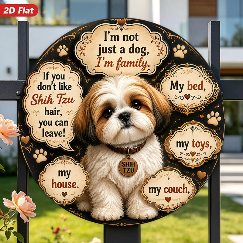 TEMU 2d Flat, 1pc Shih Tzu Family Quote Round Metal Sign Wall Art, " Just A Dog, I'" Text, Home Decor, ", , Corner Bedroom, Style, Weatherproof For