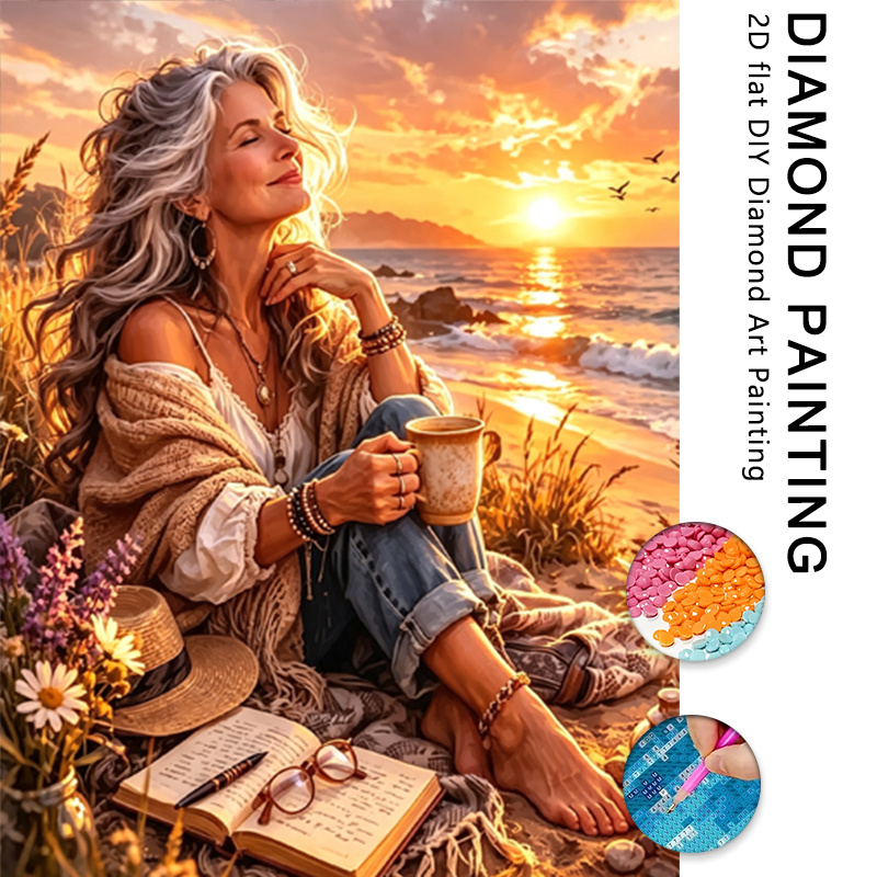 TEMU 1 Set Latest Seaside Leisure Diamond Painting Kit, Large Size Adult 5d Painting Set, Suitable For Adults And Beginners Relaxing Round Diamond