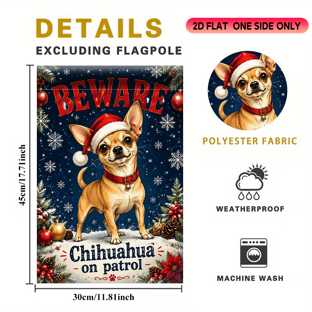 TEMU 2d Flat - 2d Flat - 2d Flat Garden Flag 1pc, Festive Chihuahua With , Atmosphere Design, Suitable For Halloween, Christmas Decorations, Porch,