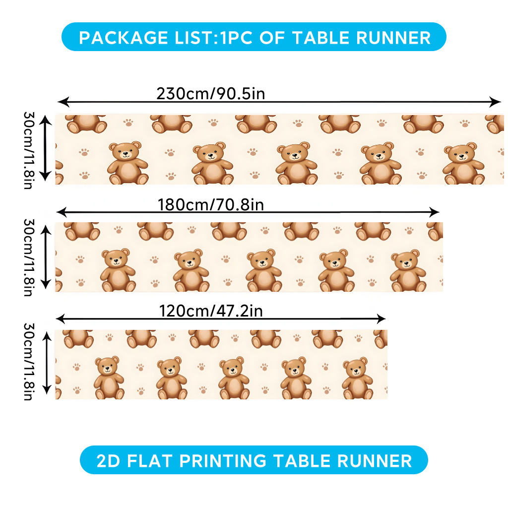TEMU 1pc Teddy Bear Table Runner Suitable For Christmas, Easter, Picnics & Parties - Cute Bear Print Spring Twill/polyester Fabric Decor, Dining