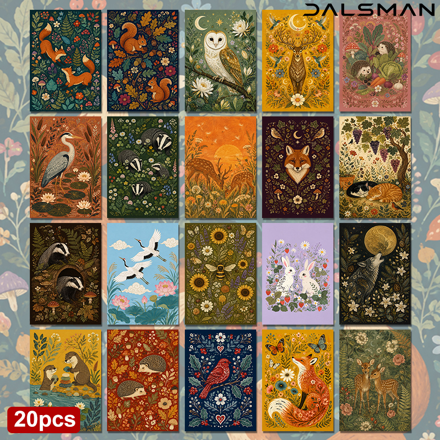 TEMU 20-pack Forest Animal Postcards Set Vintage Botanical Illustration Art Prints For Home Decor Stationery Gift For Dalsman