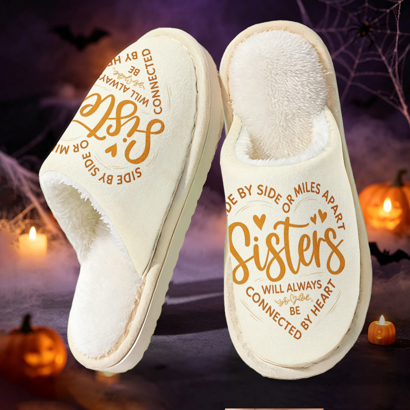 TEMU [printed Design – Not Textured] Heart-shaped "sisters" Slogan Print Slippers, Fashionable Women's Home Slippers, Unisex For , Versatile, Soft,