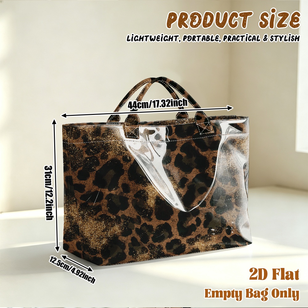 TEMU 1 pièce Sac de courses réutilisable, Motif tissu à imprimé léopard plat 2D, PVC brillant, Sac fourre-tout de voyage grande . Un design de style