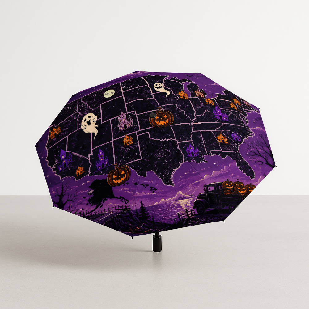 1pc usa map halloween ghost pumpkin castle pattern automatic umbrella pattern automatic folding umbrella 8 rib design this portable foldable umbrella is a casual outdoor accessory for   perfect gift for christmas birthday