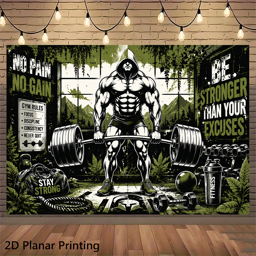 TEMU 2d Flat, 2d Flat Banner Backdrop 1pc, Gym Motivation Strength, Large Outdoor Christmas Decorations Are Easy To Suitable For Decorating Indoor