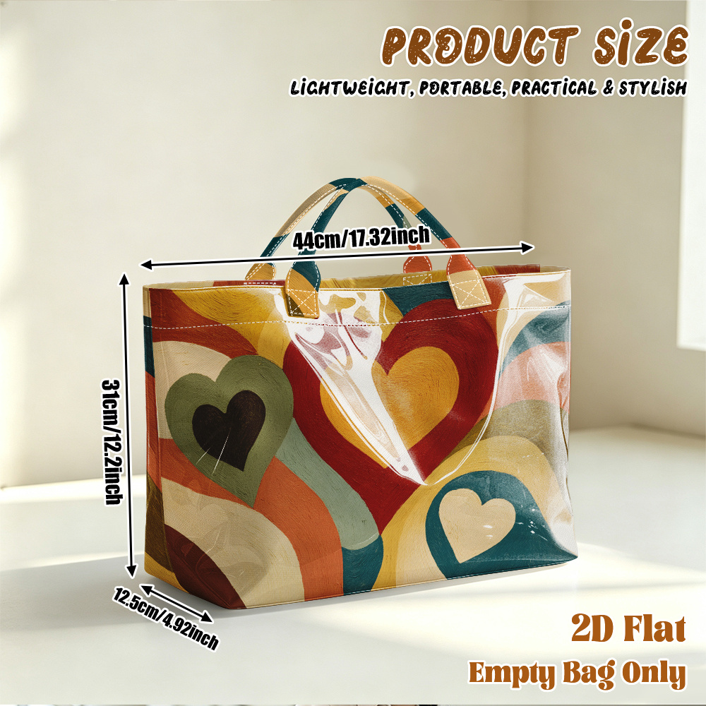 TEMU 1 sac fourre-tout de voyage 2D à impression plate, motif coloré de de cœurs, grande , sac de shopping décontracté, sac de transport, sac de