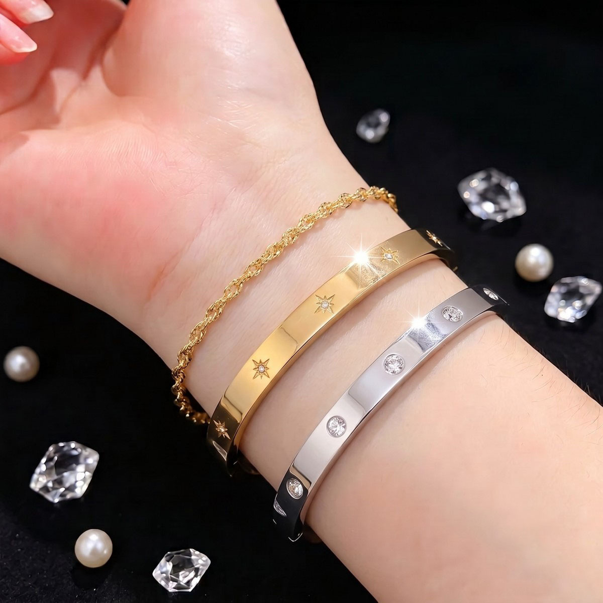 3pc Stainless Steel Birthday Gift Bracelet Set, Water Resistant