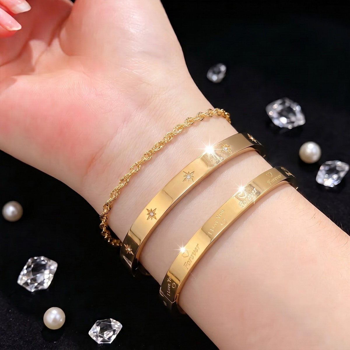 3pcs Premium Stainless Steel Stackable Jewelry Set, Waterproof