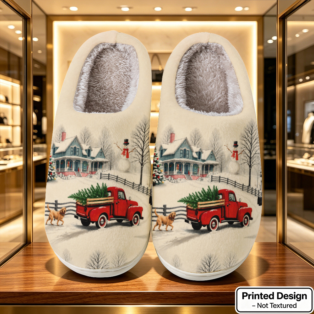 TEMU ["Design Imprimé - Non Texturé] Chaussons Décontractés de Luxe Léger Universels avec Motif de Camion Rouge de Noël dans , Chaussons de Luxe