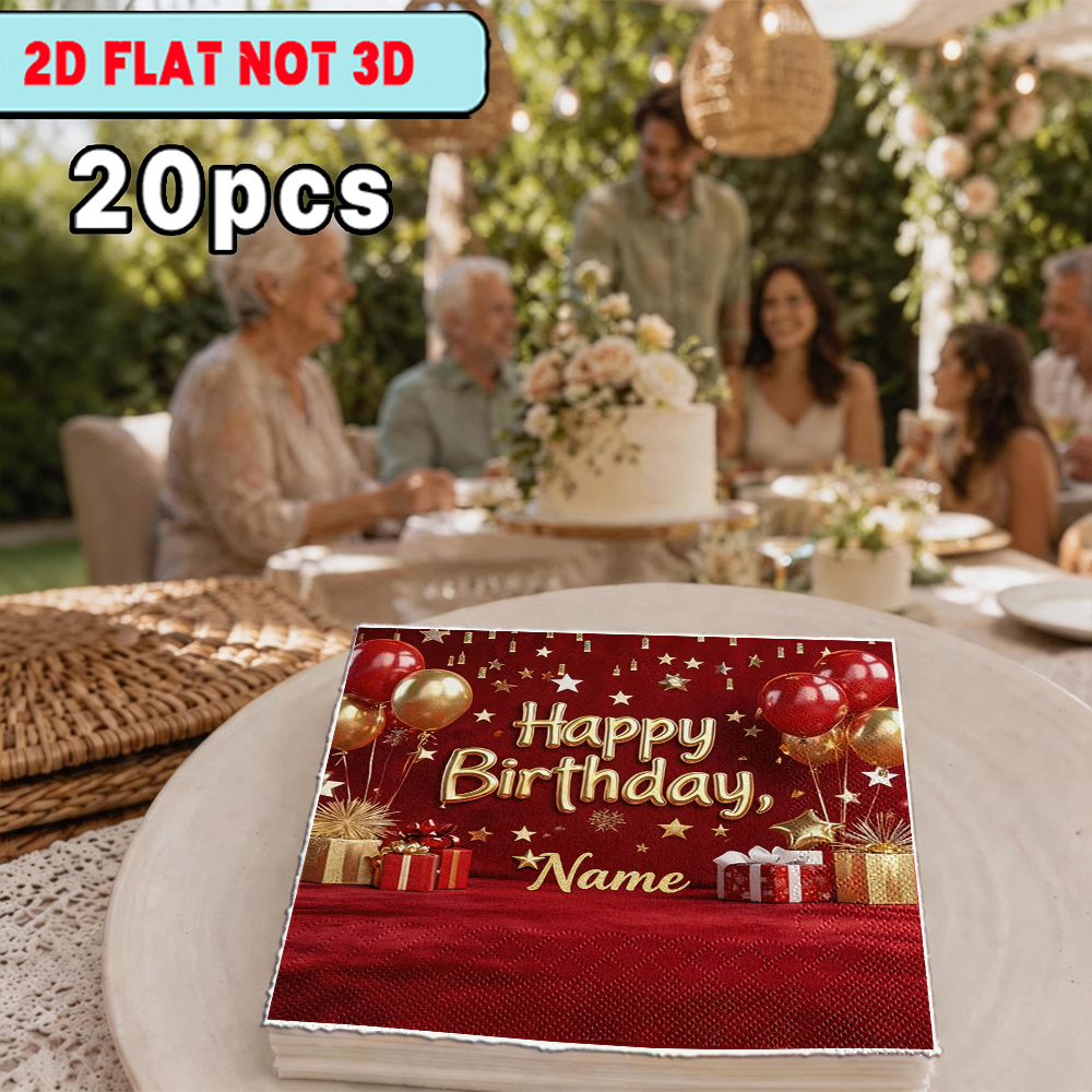 TEMU Lot de 20 serviettes d'anniversaire YSW avec ballons rouges et dorés, adaptées pour les fêtes, les restaurants occidentaux, , Noël, la