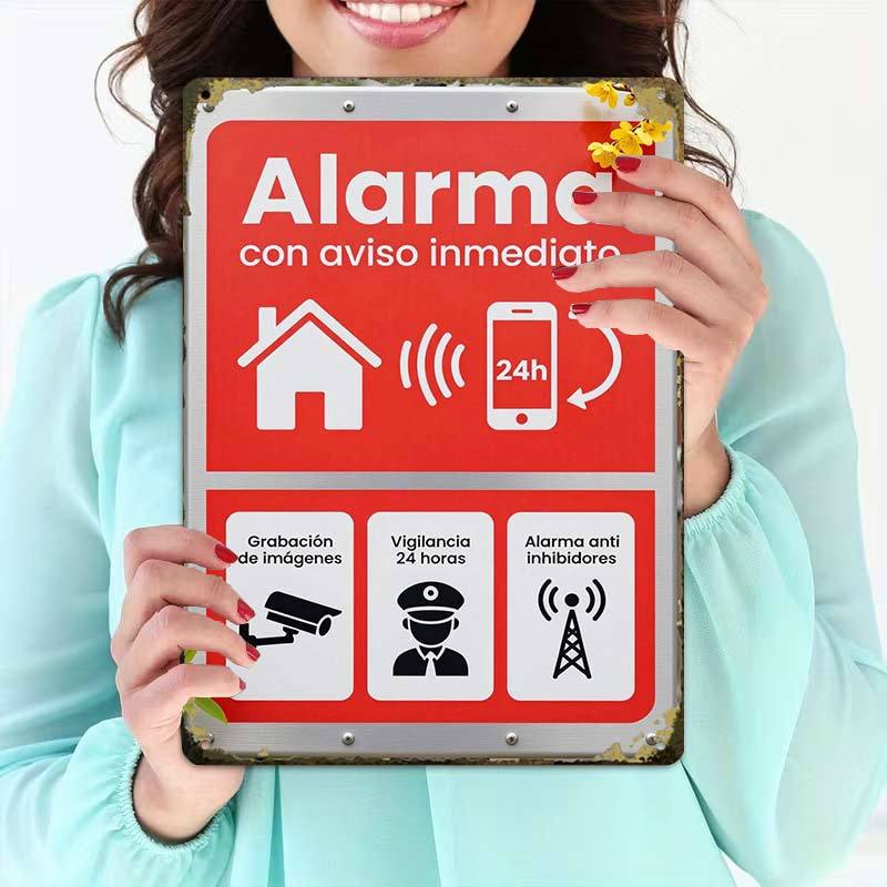 TEMU 2D, 1 pieza, Letrero de alarma con monitoreo 24h, Letrero de hojalata para decoración de garaje, en , Impresión de calidad, Decoradores del