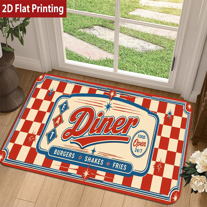 TEMU 1pc Retro American Diner Mat, Red And White Checkered With 