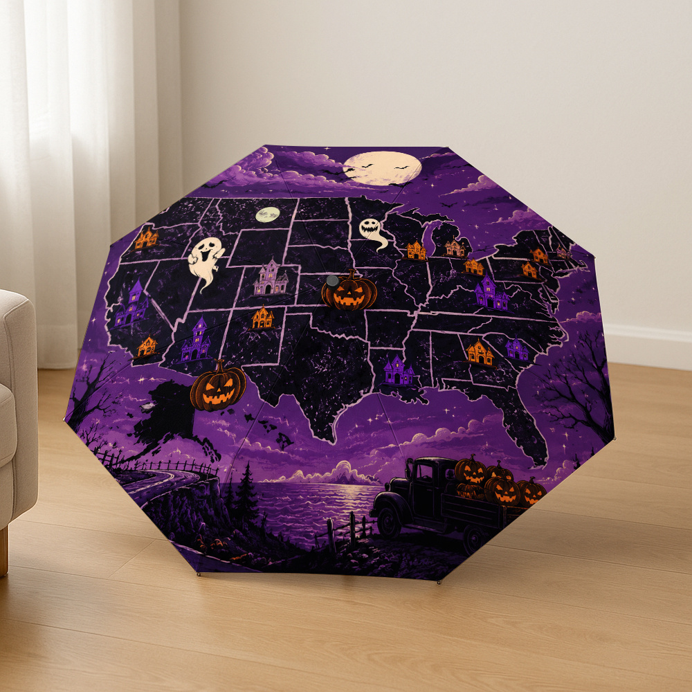 1pc usa map halloween ghost pumpkin castle pattern automatic umbrella pattern automatic folding umbrella 8 rib design this portable foldable umbrella is a casual outdoor accessory for   perfect gift for christmas birthday