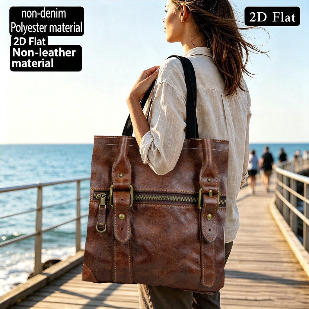 TEMU 1pc Handbag Detail Printed Women's Tote Bag 2d, Material, Non-leather Material Nostalgic Style Canvas Shoulder Bag, Large Handbag Shopping Bag,