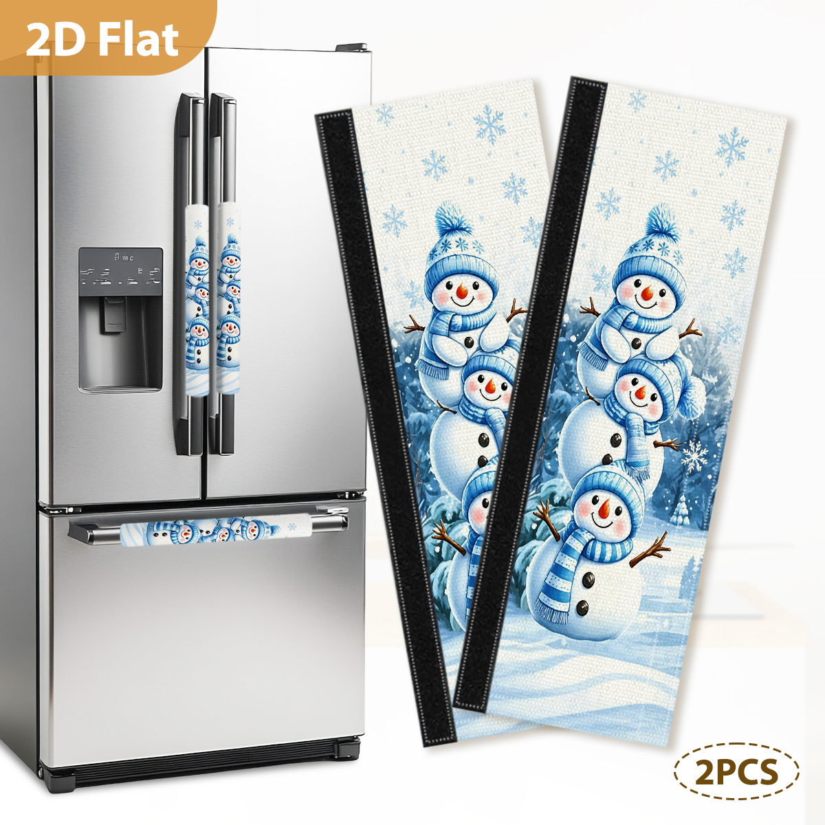 TEMU 2pcs Winter Refrigerator Handle Cover, Blue Snowman Pattern, Perfect For Mounting On Refrigerator Handles, Christmas Decoration.