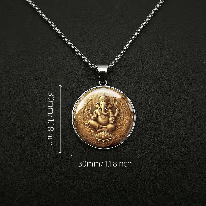 Men's Stainless Steel Ganesha Pendant Necklace, Traditional Design