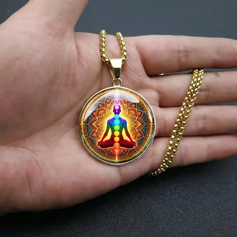 Chakra Meditation Stainless Steel Necklace, Spiritual Gift