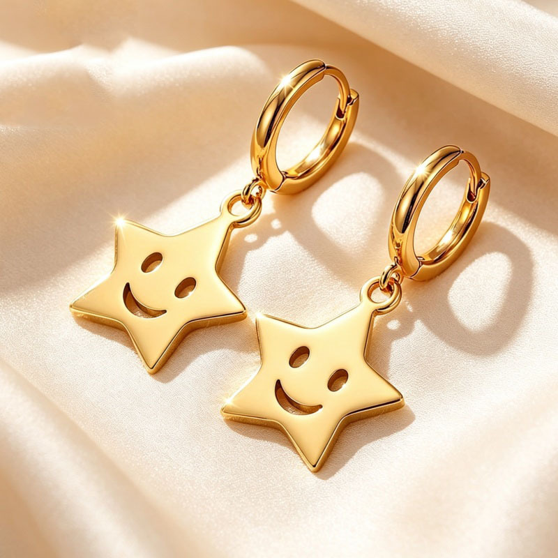 2pcs Shining Smiling Star Pendant Earrings, Unisex