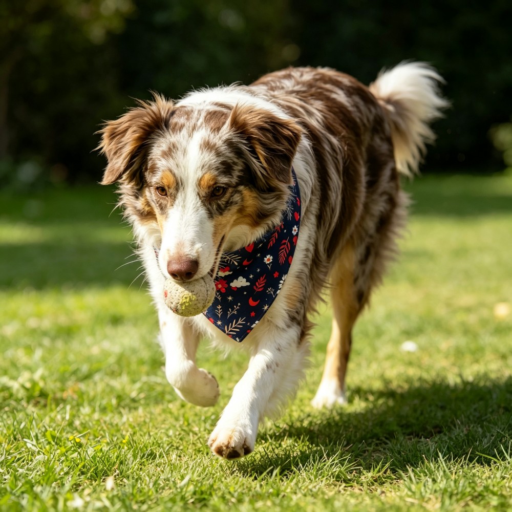 Custom Summer Ocean Pattern Adjustable Nylon Dog Collar & Bandana Set