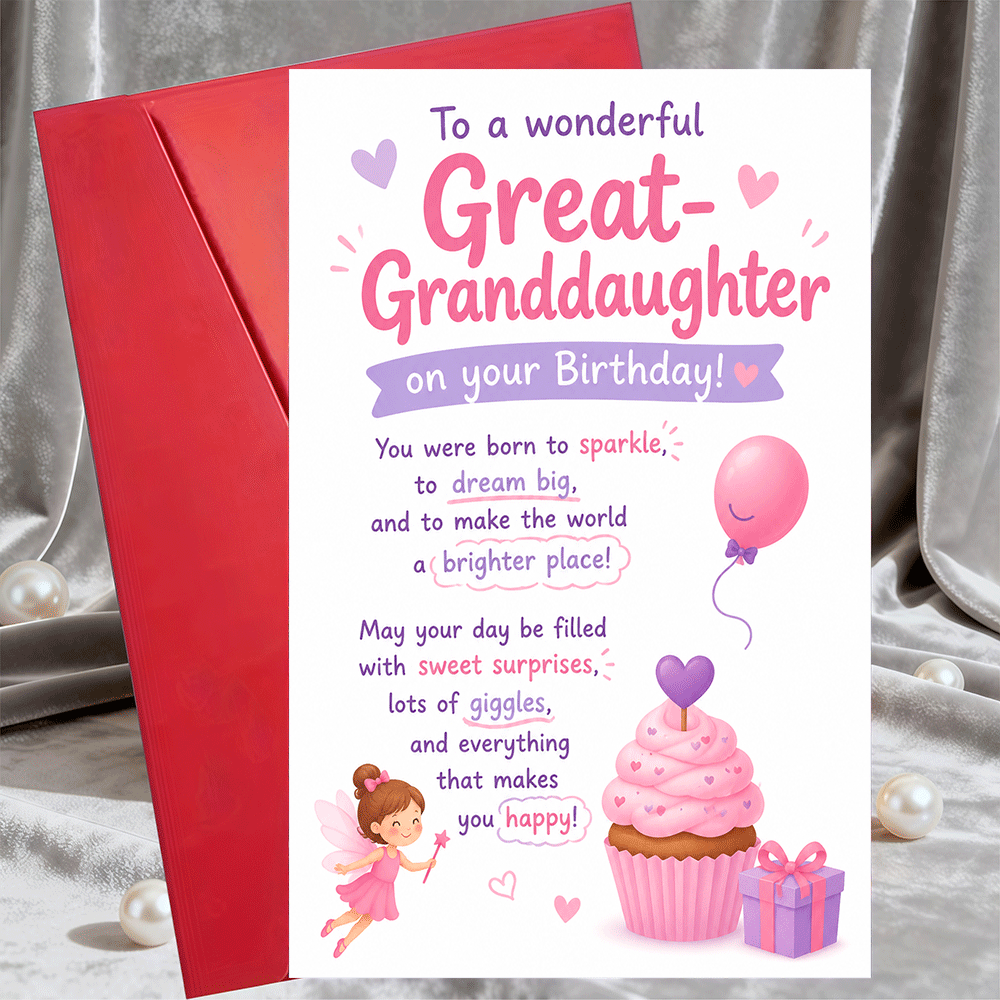 TEMU 1 Greeting Card + 1 Envelopehappy Birthday Greeting Card For Great Granddaughter Pink Cupcake Design For Birthday Celebration And Special Family