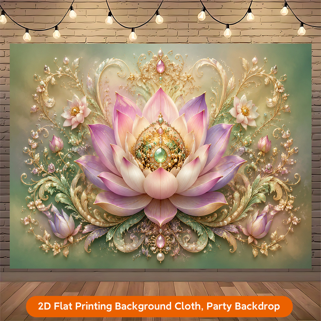 Floral Artistic Lotus Design Polyester Backdrop