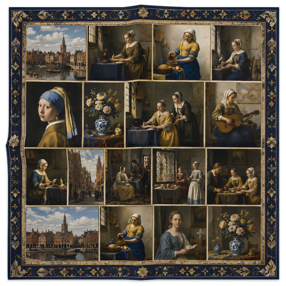 TEMU 1pc Square Scarf Vintage European Oil Painting Style Scarf, Classic Collage Pattern Decorative Shawl Wrap