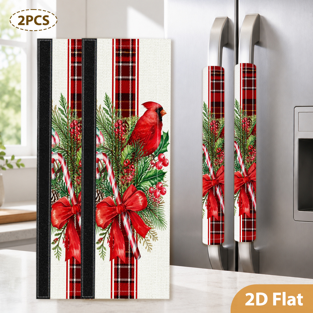 TEMU 2pcs Christmas Print Refrigerator Handle Covers For Refrigerators, Microwaves, And Ovens Covers, Reduces , Housewarming Kitchen Decor Gift,