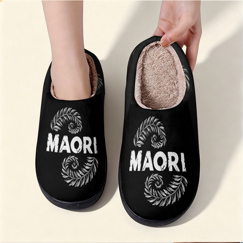TEMU Maori Style Feather Decor Pattern Thick-soled Slippers Fashionable Slippers Plush Warm Soft Comfortable Slippers Spring Summer Autumn Winter