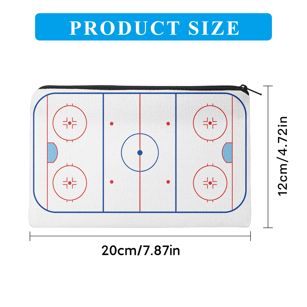 TEMU 1pc Hockey Rink Pencil Case Suitable For Outdoor, School, Office & Travel - Large Capacity Hockey-themed Organizer Bag With Hockey Layout, Linen