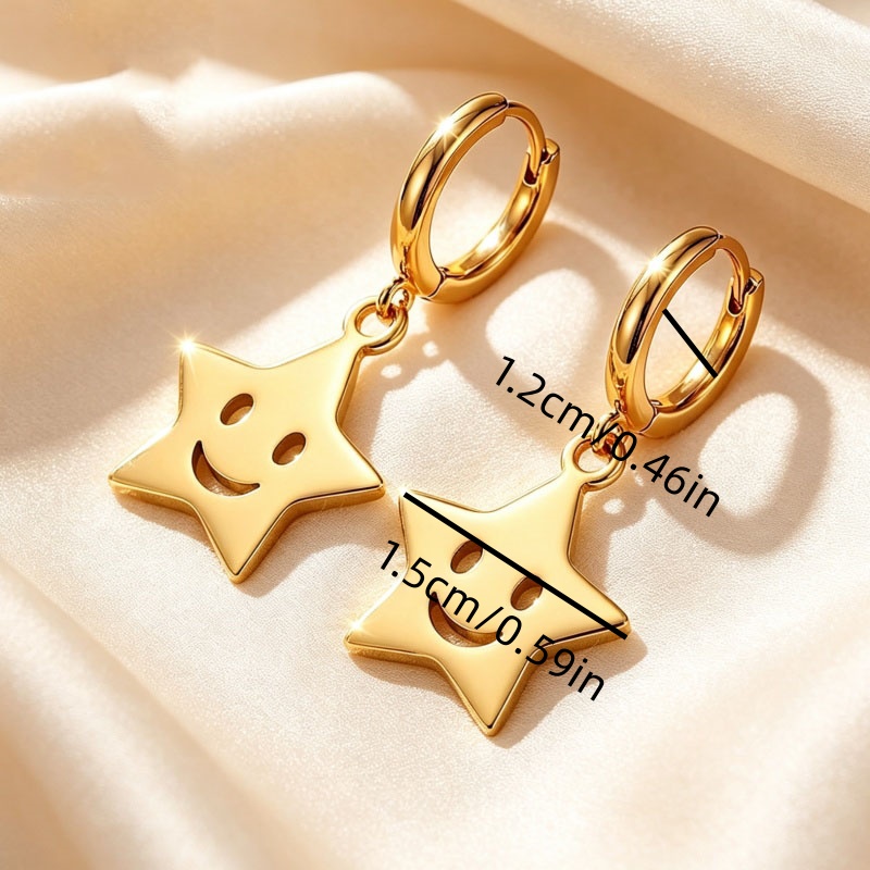 2pcs Shining Smiling Star Pendant Earrings, Unisex