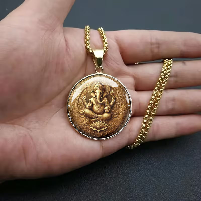 Men's Stainless Steel Ganesha Pendant Necklace, Traditional Design