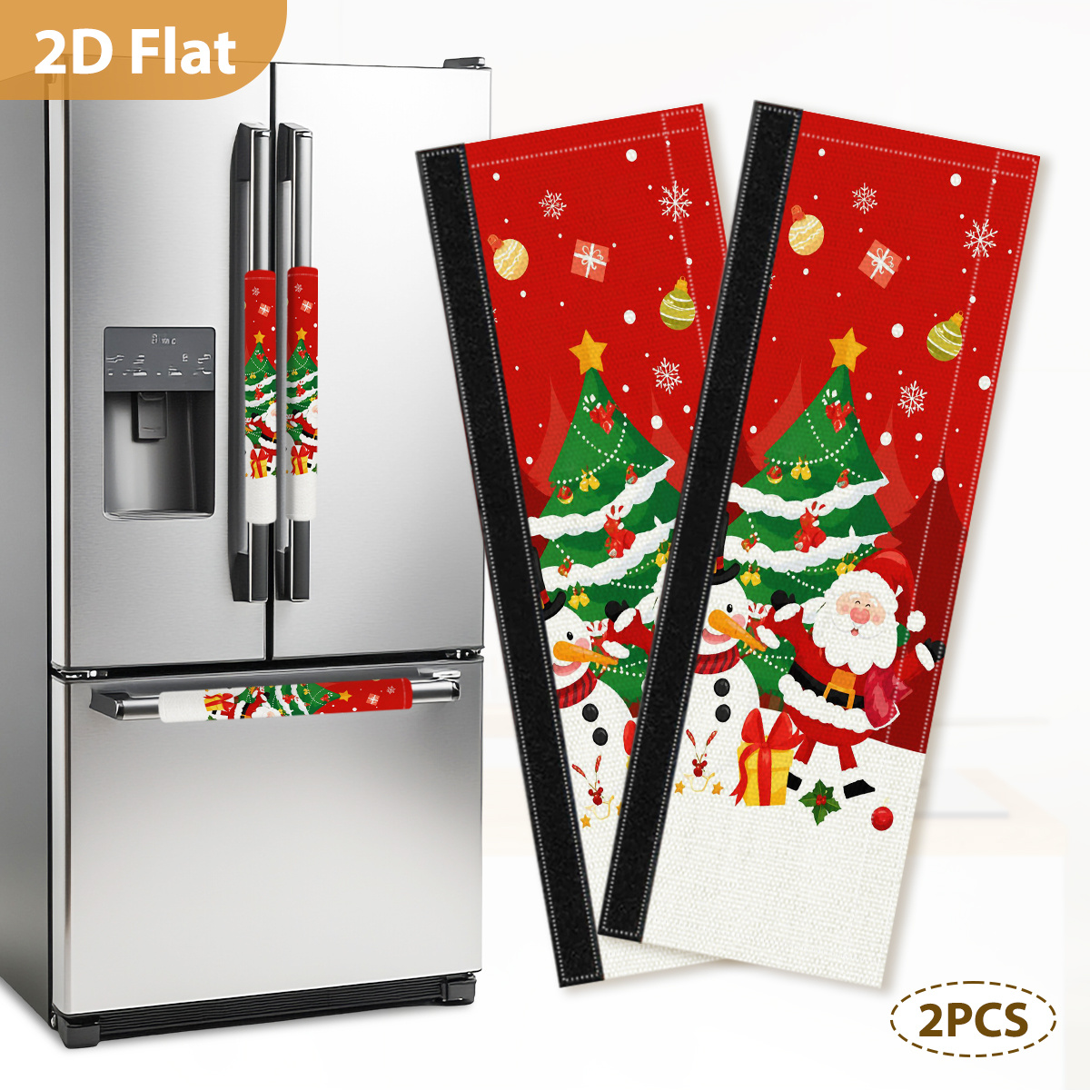 TEMU 2pcs Double-sided Printed Classic Refrigerator Handle Covers, Decorated With Christmas Tree And Santa Claus Patterns, Perfectly Suitable For