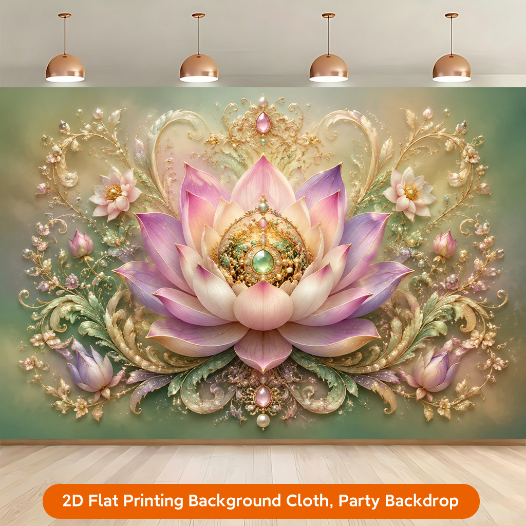 Floral Artistic Lotus Design Polyester Backdrop