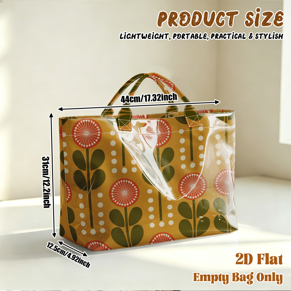 TEMU 1 sac d'épicerie réutilisable, impression plate 2D motif en PVC, grand sac de voyage, sac de courses, sac de transport, sac de plage, sac de