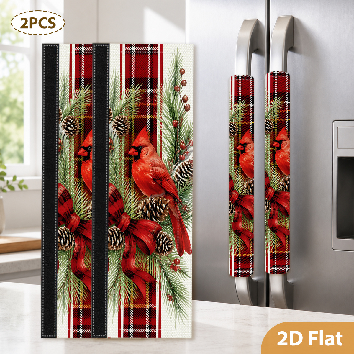 TEMU 2pcs Christmas Print Refrigerator Handle Covers For Refrigerators, Microwaves, And Ovens Covers, Reduces , Housewarming Kitchen Decor Gift,