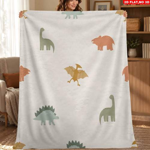 item picture 1pc ultra soft flannel lightweight multiple sizes blanket cute dinosaur pattern bedding beige base with brown print suitable for bedrooms sofa dormitories or reading