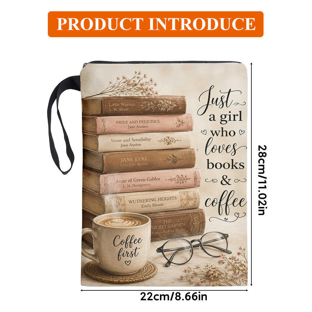TEMU Housse de livre 1pc, Housse de livre en lin pour amateurs de livres et de café, Impression , Fermeture à glissière, Protecteur de livre broché,