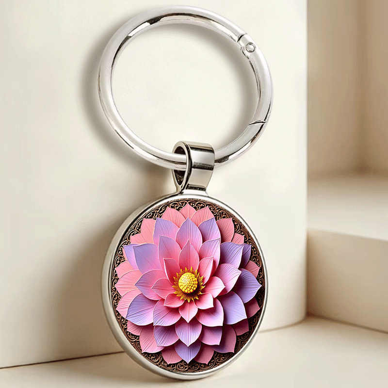 Zen Oriental Style Pink Lotus Keychain, Exquisite Design