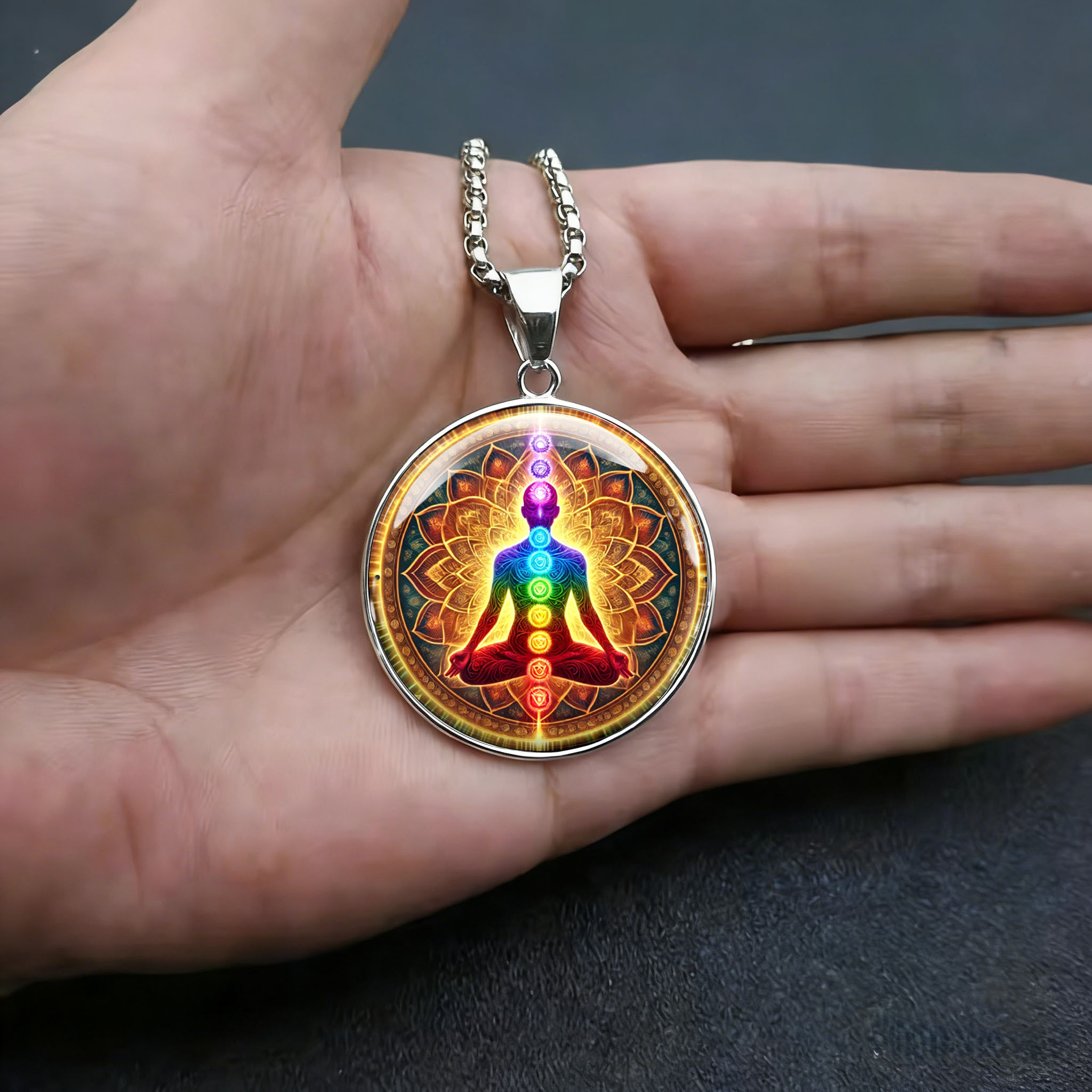 Chakra Meditation Stainless Steel Necklace, Spiritual Gift