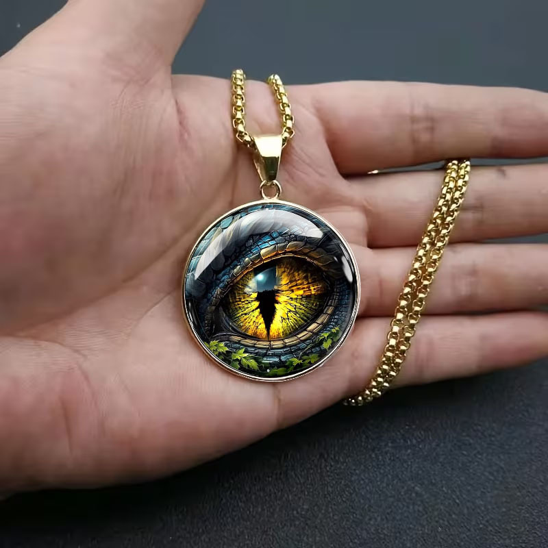 Men's 2D Flat Dragon Eye Pattern Pendant Necklace, Hypoallergenic