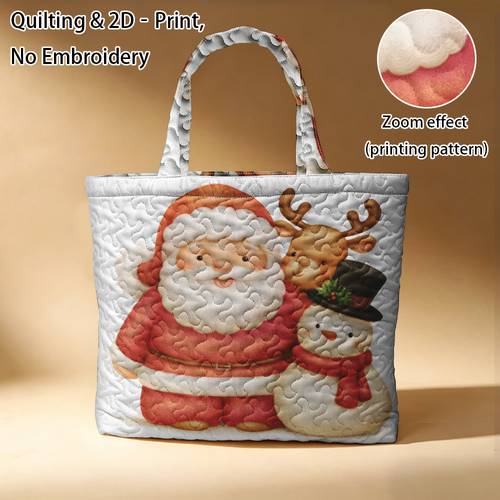 1pc ridesay reusable grocery tote bag with quilted large capacity suitable for christmas quilted suitable for beach trips large rectangular bag with hot transfer printing quilted non food contact for picnic shopping gift 2d flat