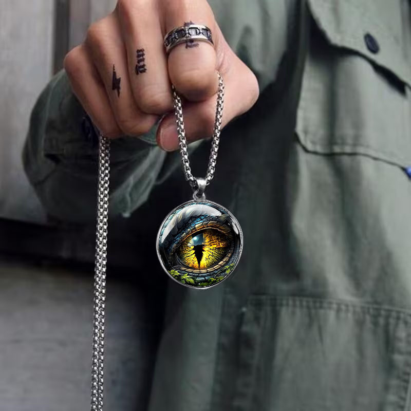 Men's 2D Flat Dragon Eye Pattern Pendant Necklace, Hypoallergenic